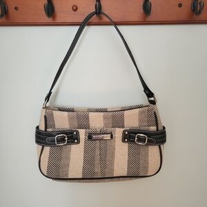 Etienne Aigner‎ Linen Blend Small Shoulder Bag Striped Black Beige